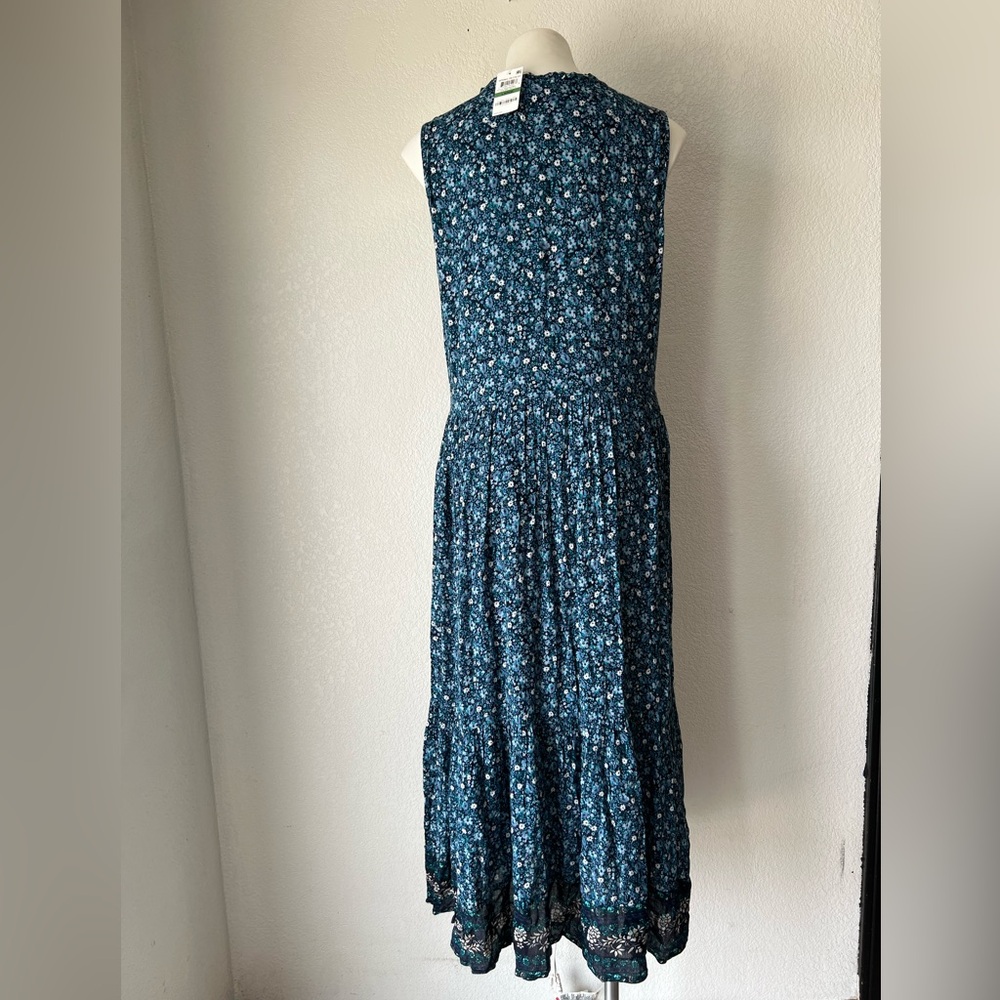 Style & Co Navy Floral Tiered Maxi Dress Sleeveless Button Front Size Large Boho - Picture 7 of 7